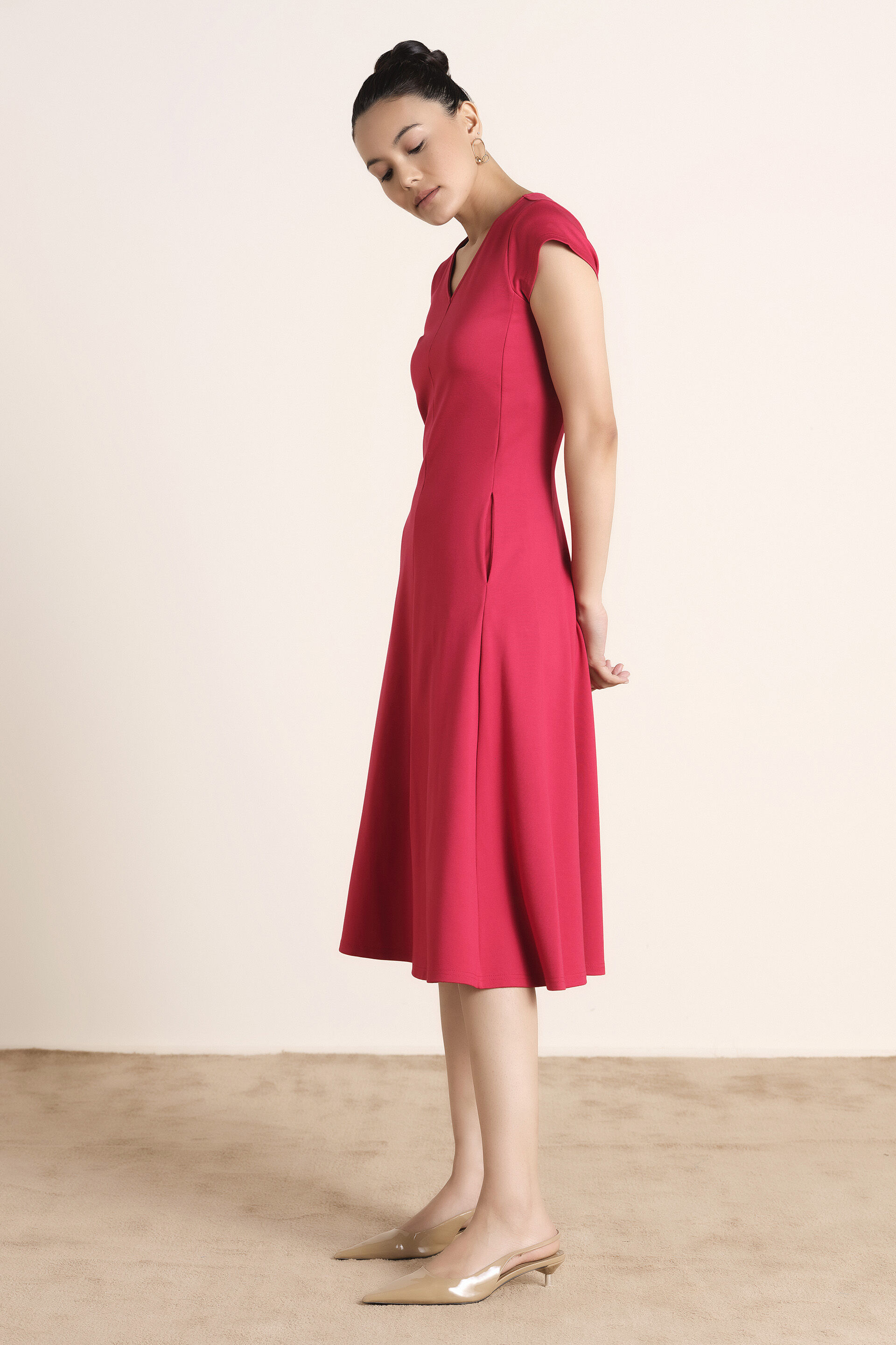 Striking Red Midi Dress, Red, image 3